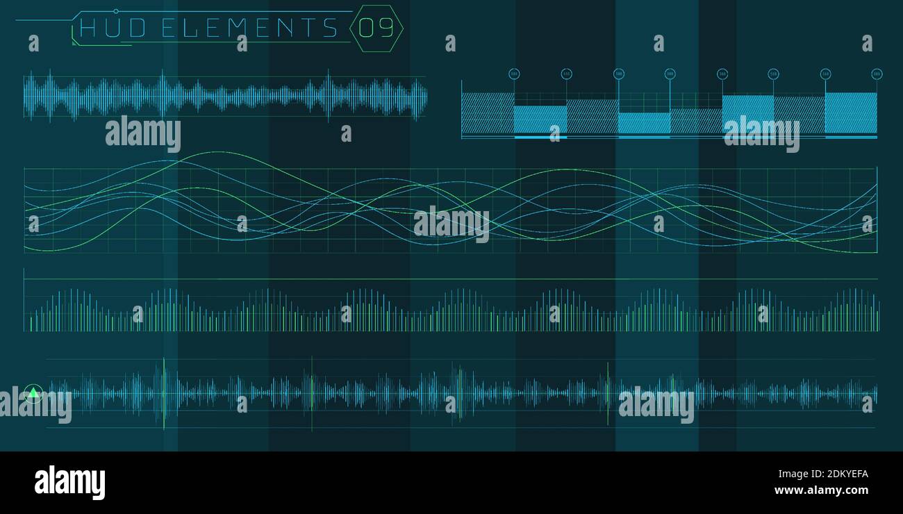 A set of HUD waves elements for a futuristic interface. Stock Vector