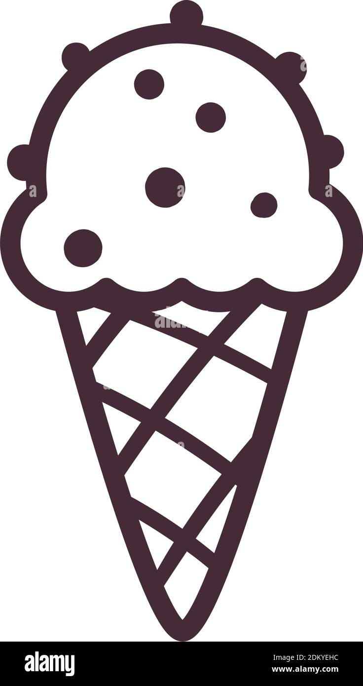 ice cream cone with chocolate chips line style icon design, Sweet and ...