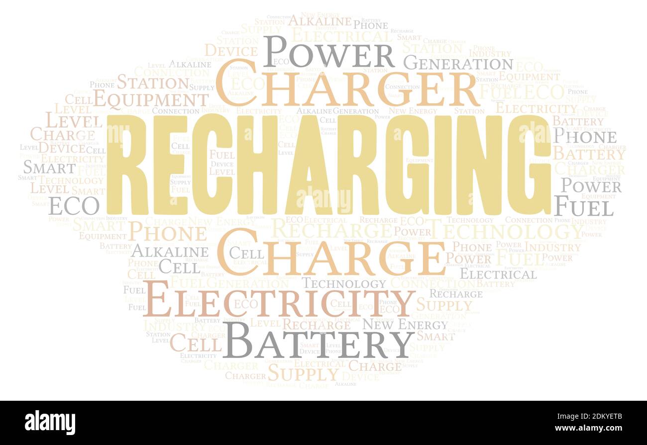 Recharging typography word cloud create with text only Stock Photo - Alamy