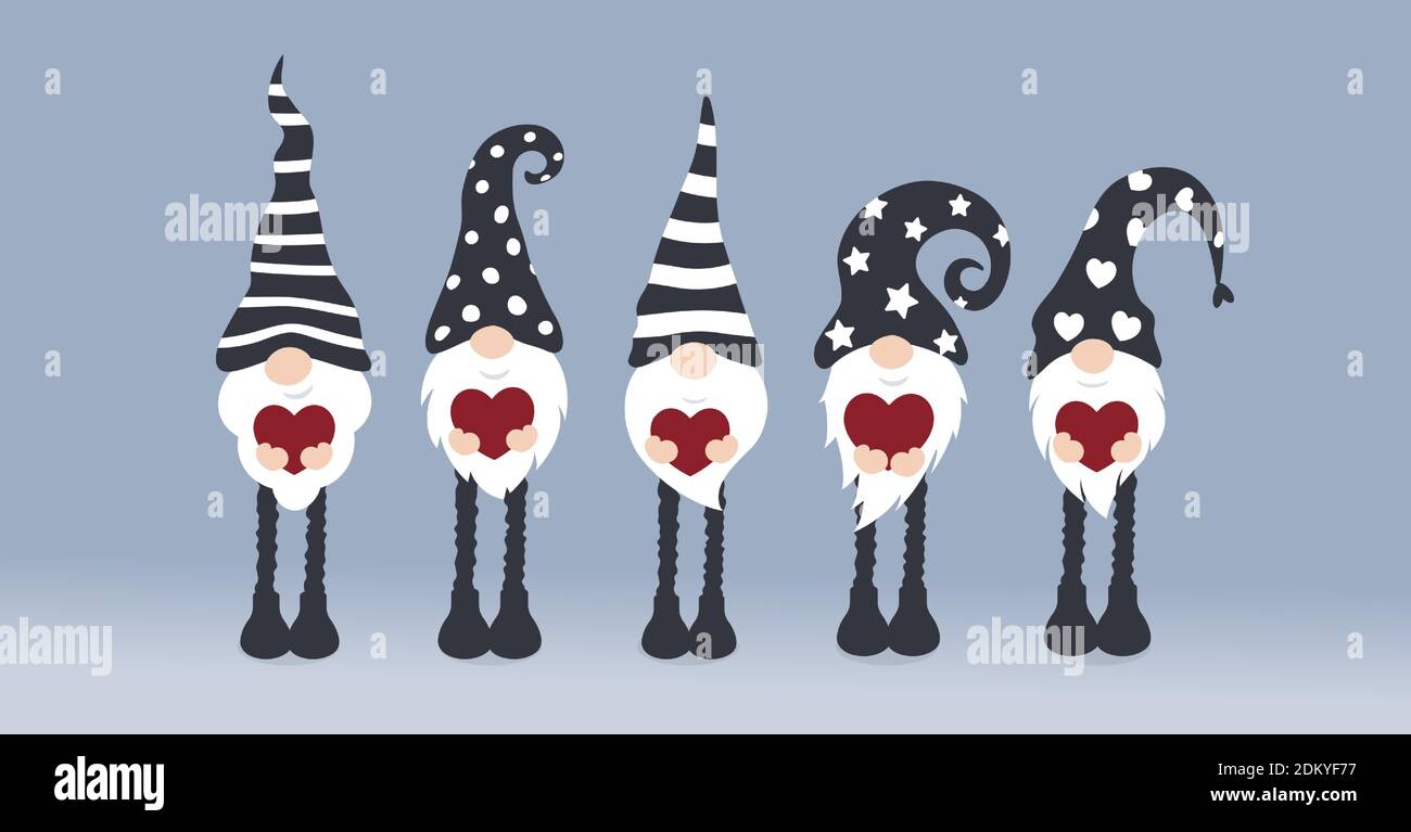 Download Set Of Cartoon Gnomes Collection Of Cute Christmas Gnomes Holding Hearts Funny Characters In Love For Children And Couples Vector Illustration For Stock Vector Image Art Alamy