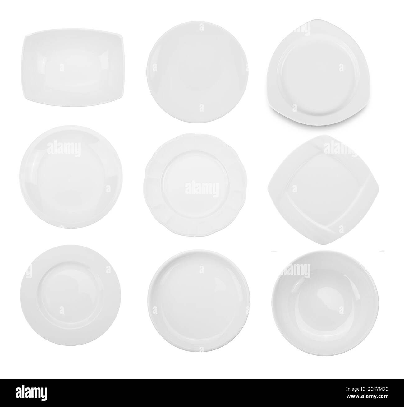 Montage Of Various Ceramic Plates Against White Background Stock Photo Alamy