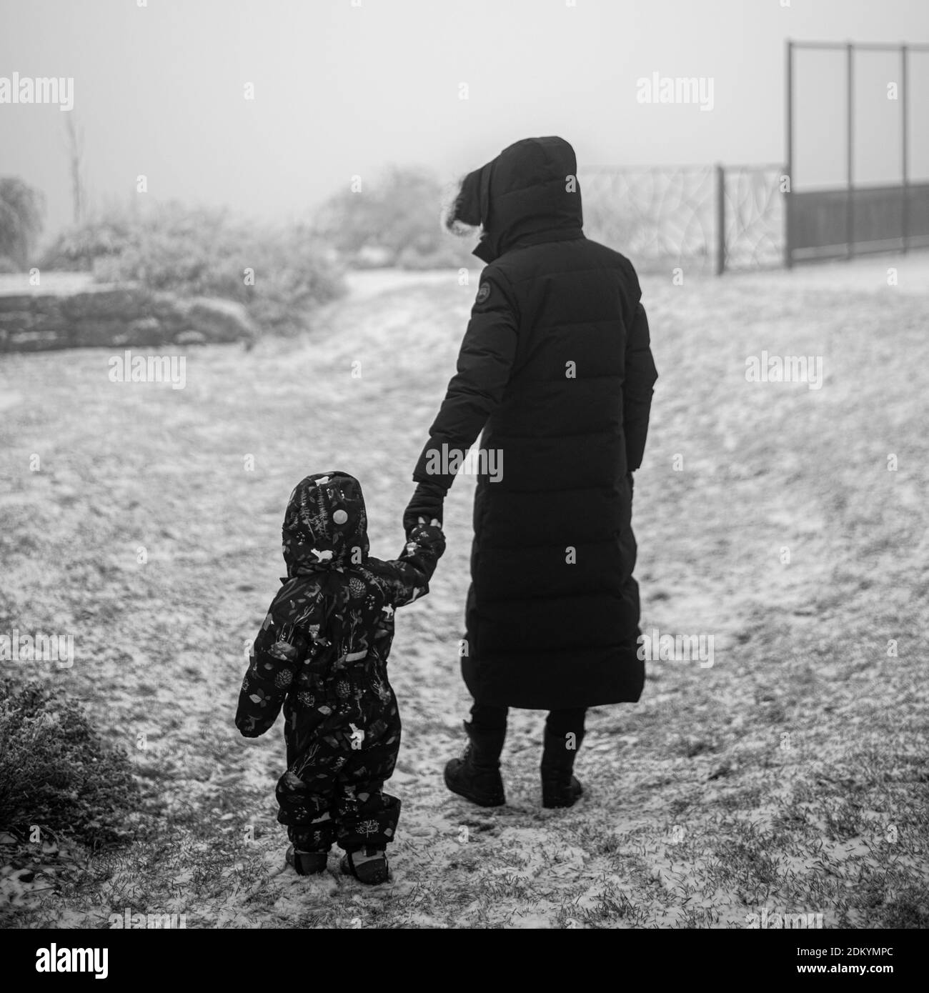 winter walking with my kid Stock Photo