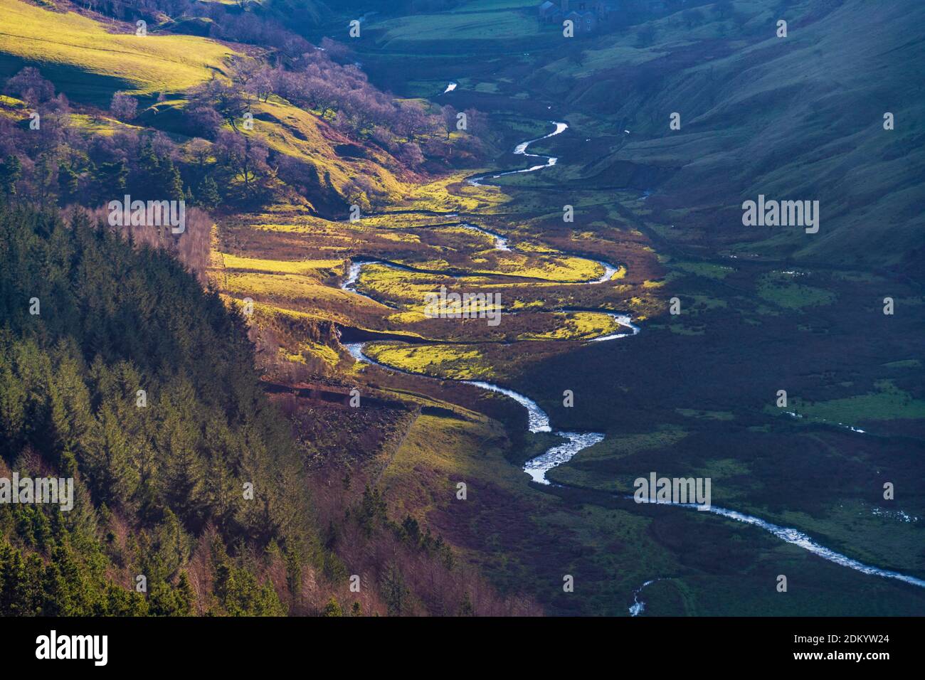 The River Alport winding through the valley Stock Photo