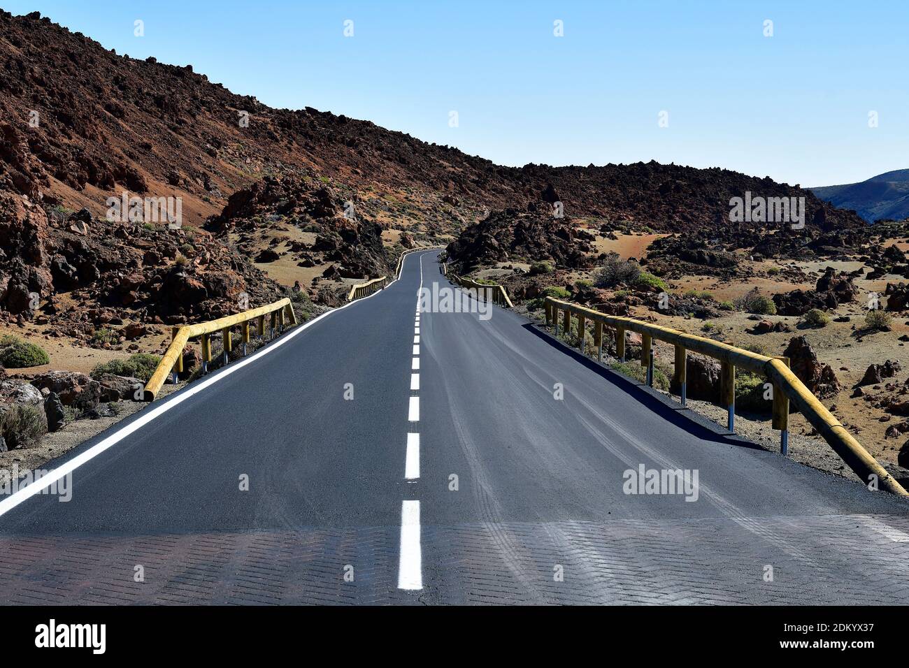 Spain, Canary Islands, Tenerife, mountain road through Teide national park Stock Photo