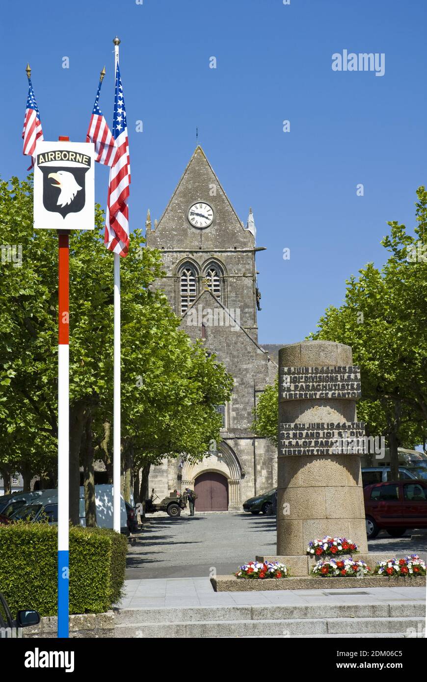 A monument to the airborne troops that liberated Sainte-Mere-Eglise ...