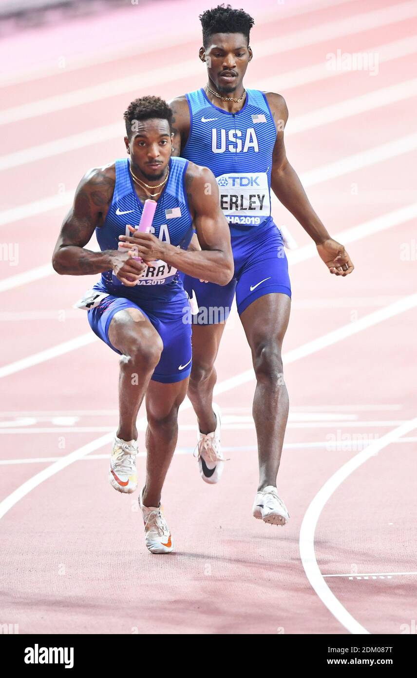 Fred Kerley, Michael Cherry (USA) 4x400 relay men Gold Medal. IAAF