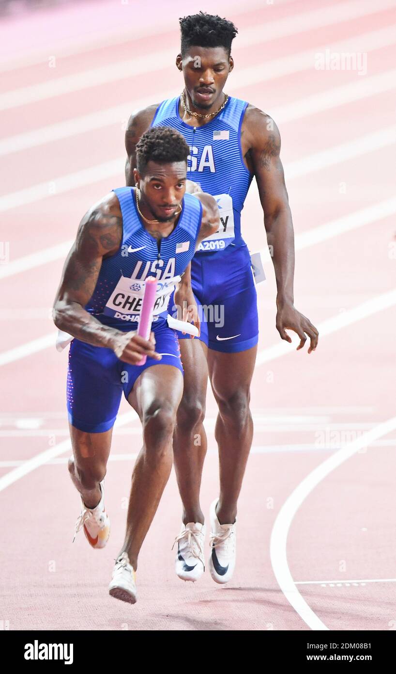 Fred Kerley, Michael Cherry (USA) 4x400 relay men Gold Medal. IAAF