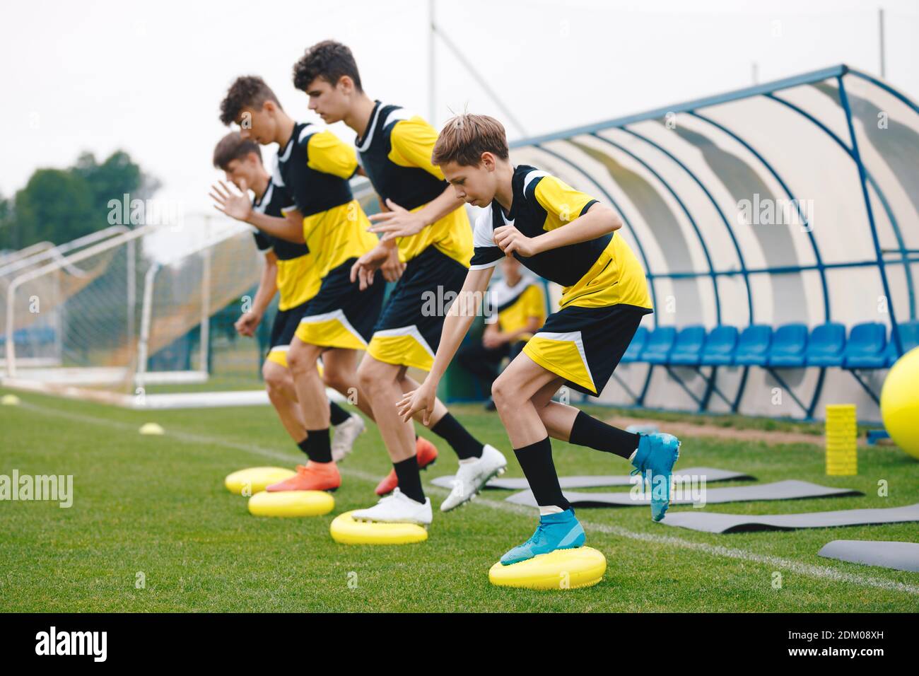 Sports Balance Training. Stability Soccer Training on Balance Cushion