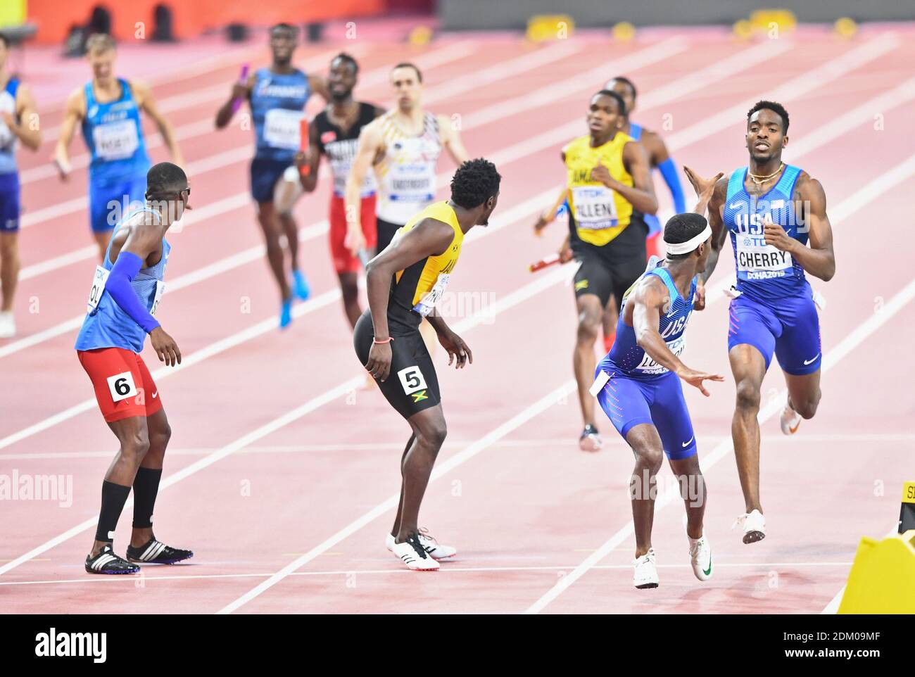 Colombia, Jamaica and USA relay teams. 4x400 relay men final. IAAF World Athletics Championships