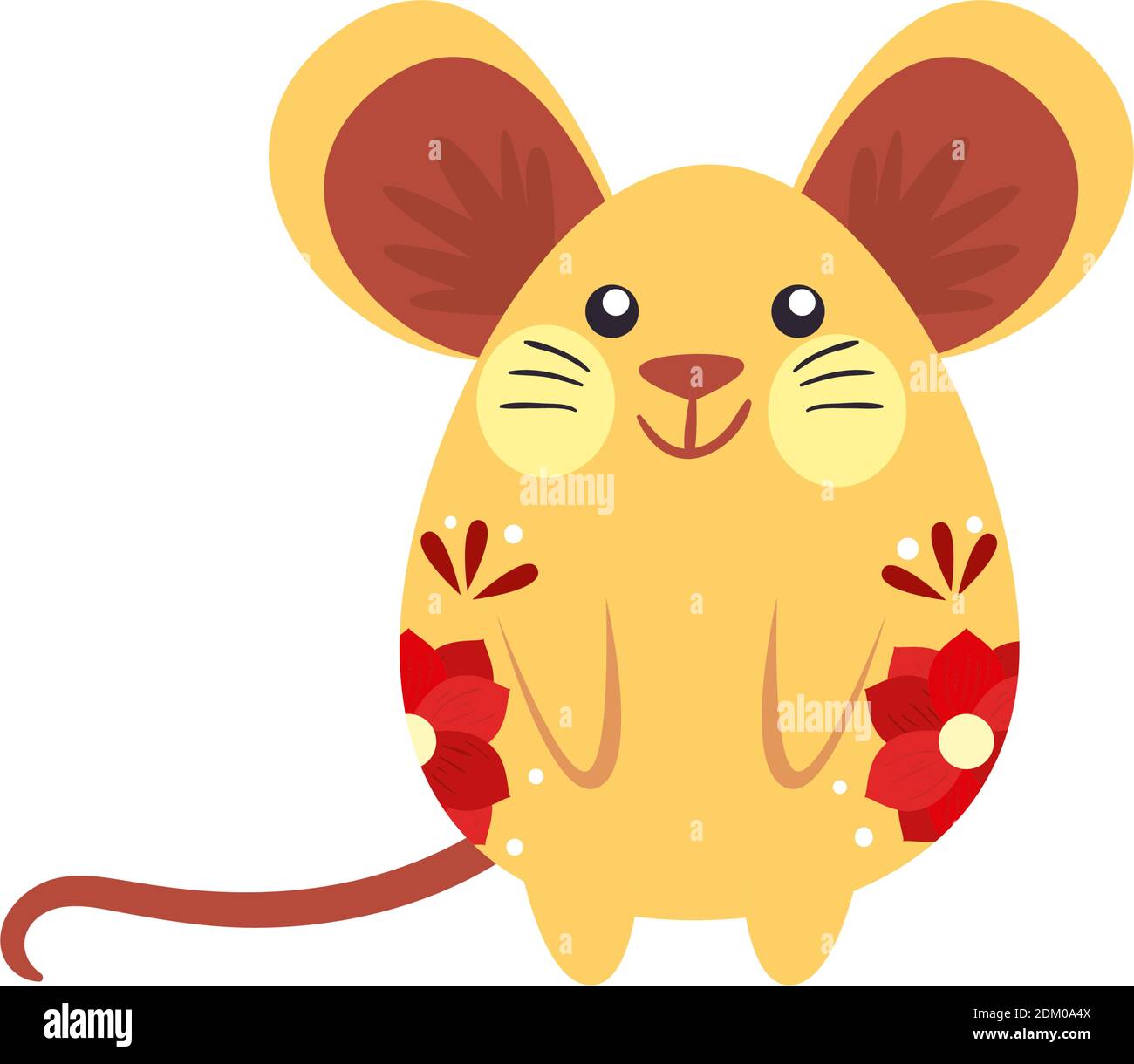 Chinese mouse with red flowers design, China culture asia and oriental