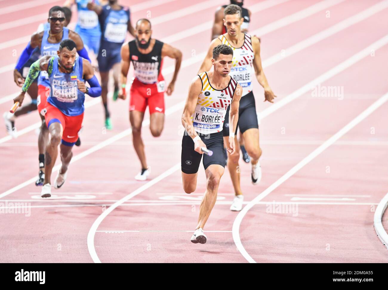 Kevin Borlée, Dylan Borlée (Belgium). 4x400 relay Bronze Medal. IAAF World Athletics Championships, Doha 2019 Stock Photo