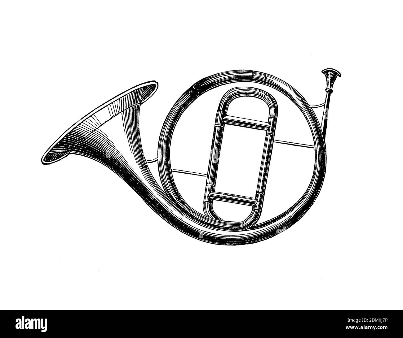 Musical instruments: horn metal made curved with a central crook  and a conical aperture Stock Photo