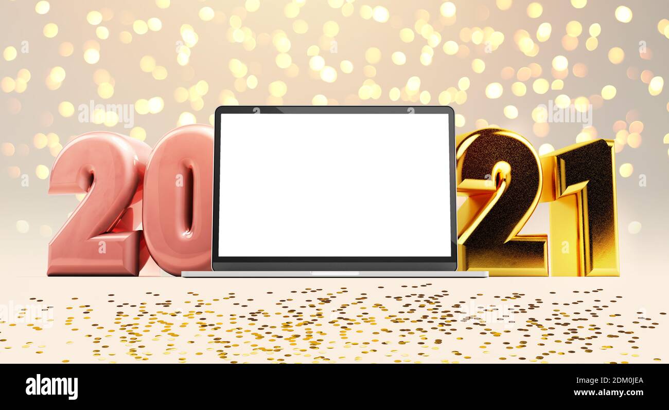 Download Laptop Mockup With 2021 Golden Numbers New Year Template Stock Photo Alamy