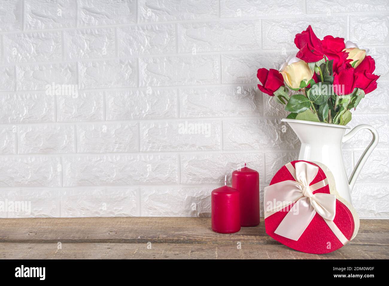 Valentines day greeting card with rose flowers and gift boxes Stock ...