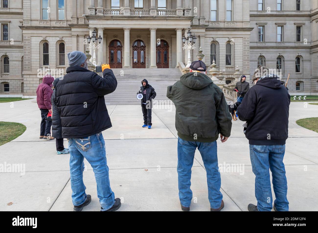 Lansing, Michigan USA - 14 December 2020 - As Michigan's presidential electors met inside the state capitol to formally cast their votes for Joe Biden Stock Photo
