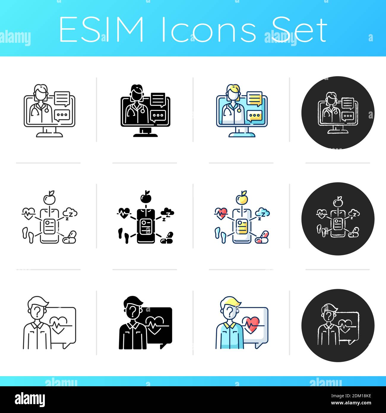 Online therapy service icons set Stock Vector