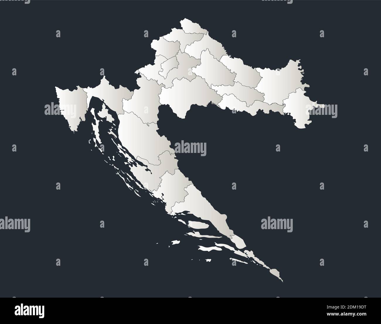 Croatia map, Infographics flat design colors snow white, with names of individual regions blank Stock Photo