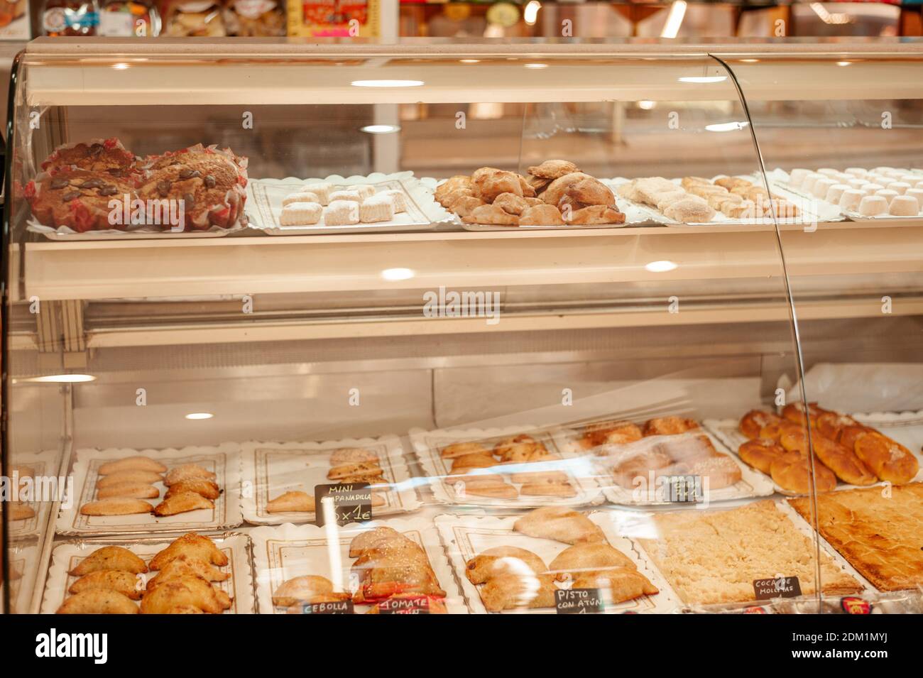Bakery pastry counter display in Spain Stock Photo Alamy
