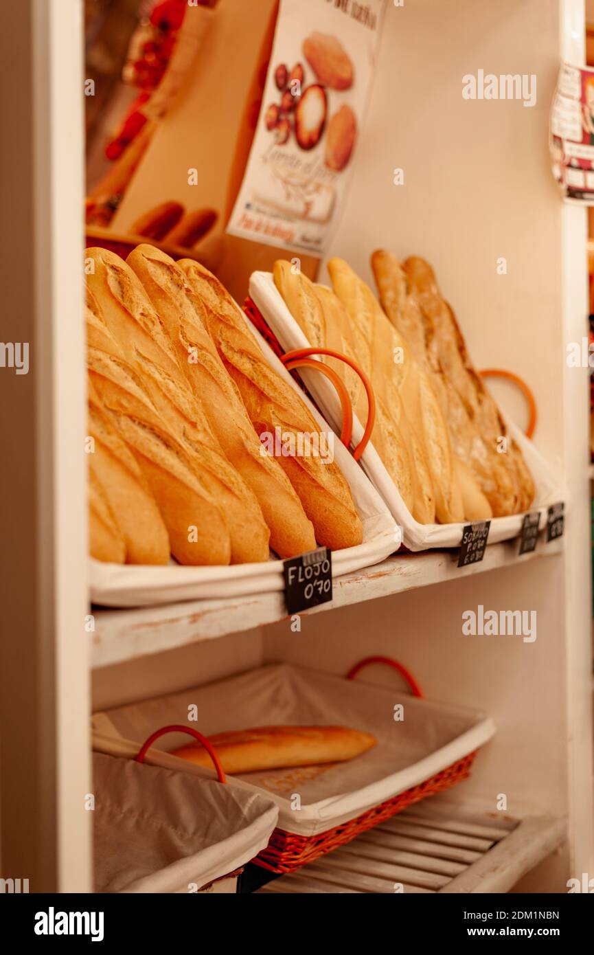 Bread counter display Stock Photo Alamy
