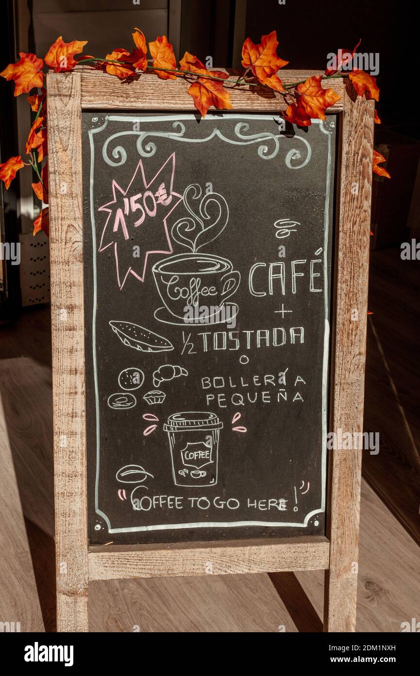Spanish cafeteria chalkboard sign Stock Photo