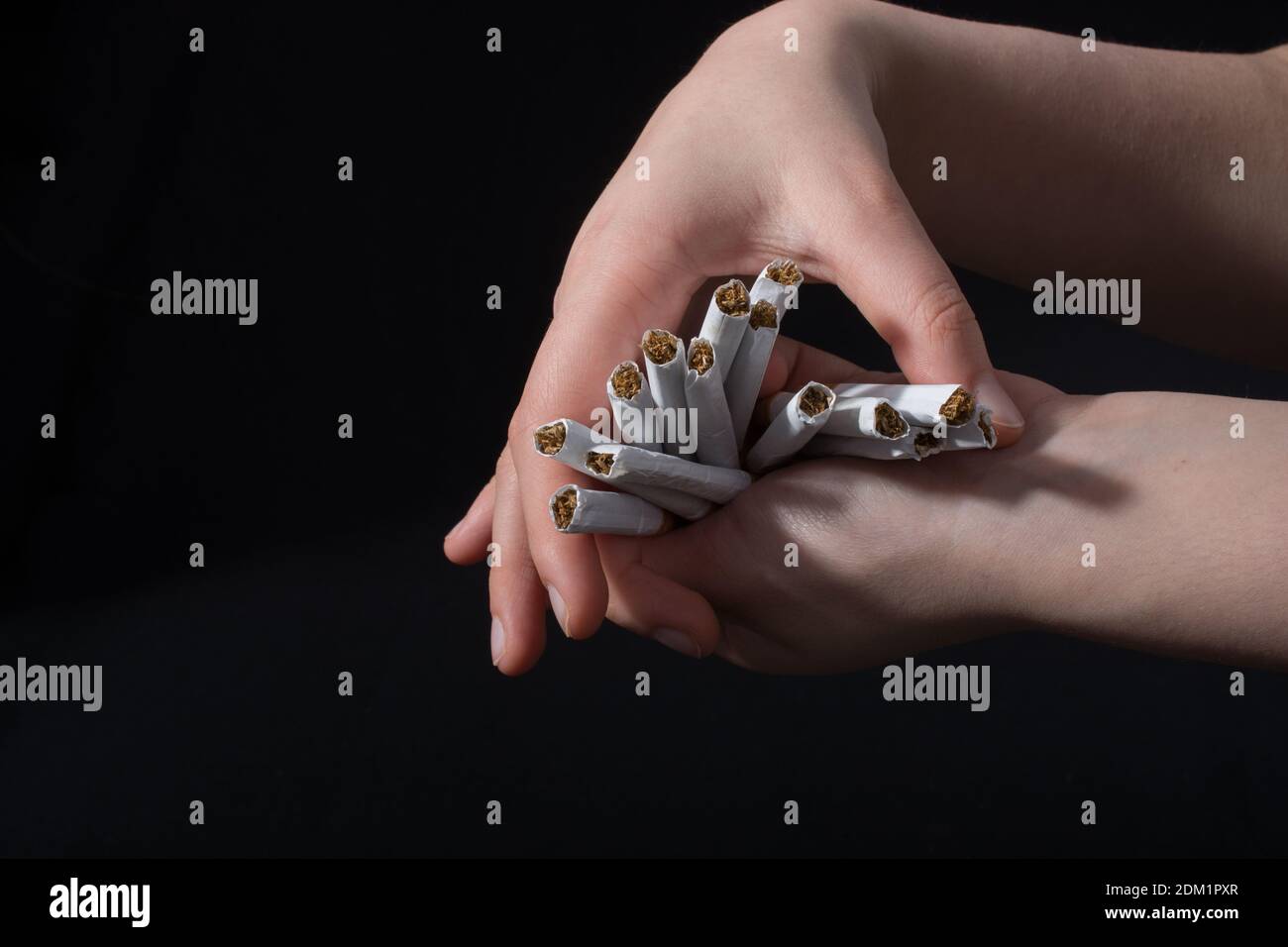 Cropped Hands Holding Cigarettes Against Black Background Stock Photo ...