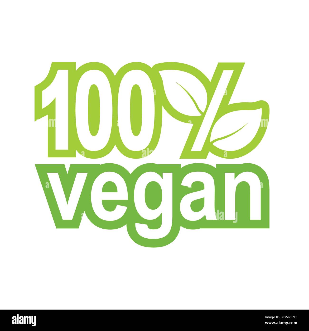 100% vegan label concept with raw green leaves, vector illustration ...