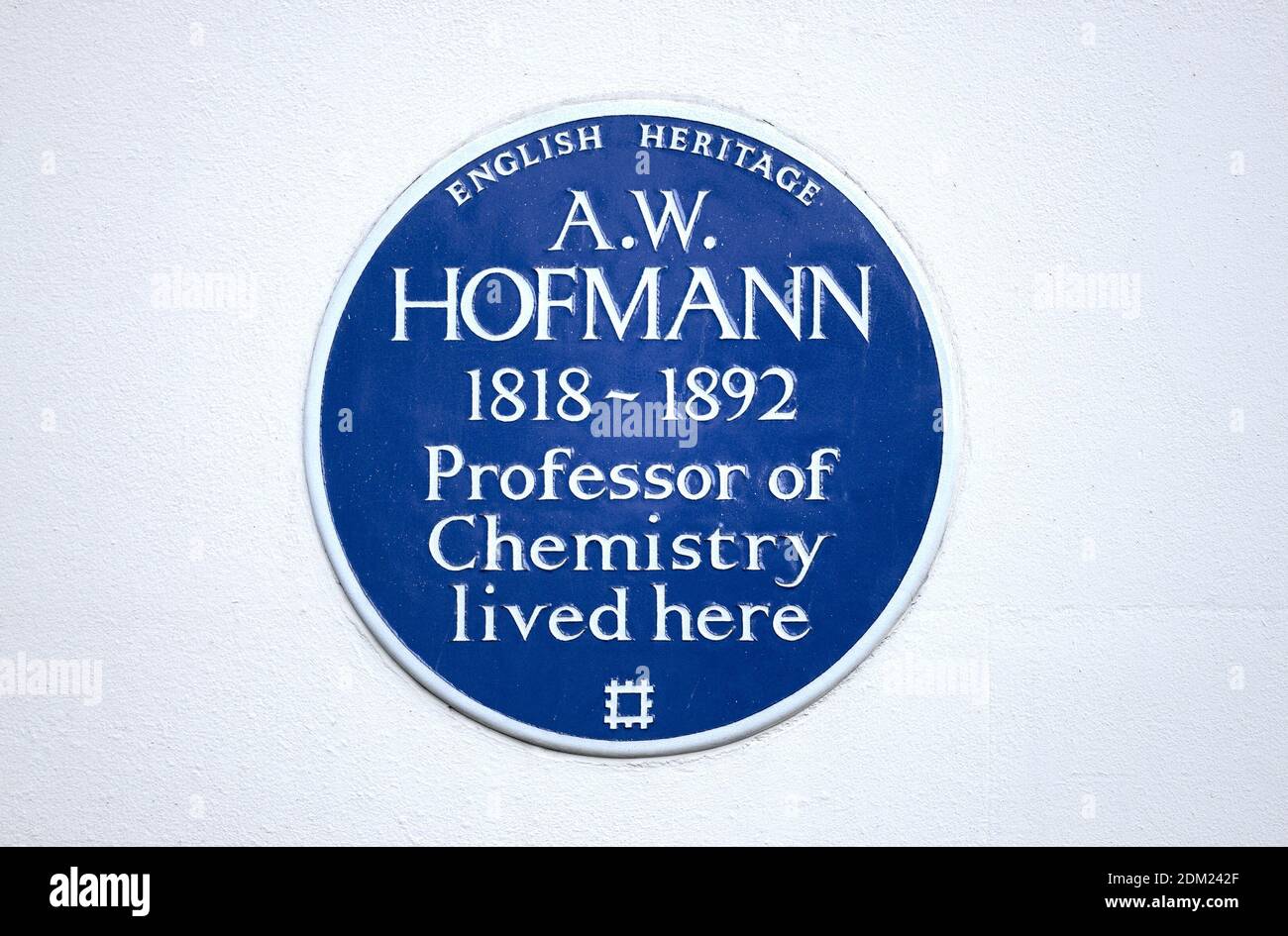 London, UK. Commemorative plaque at 9 Fitzroy Square: 'A. W. Hofmann 1818-1892 Professor of Chemistry lived here' Stock Photo