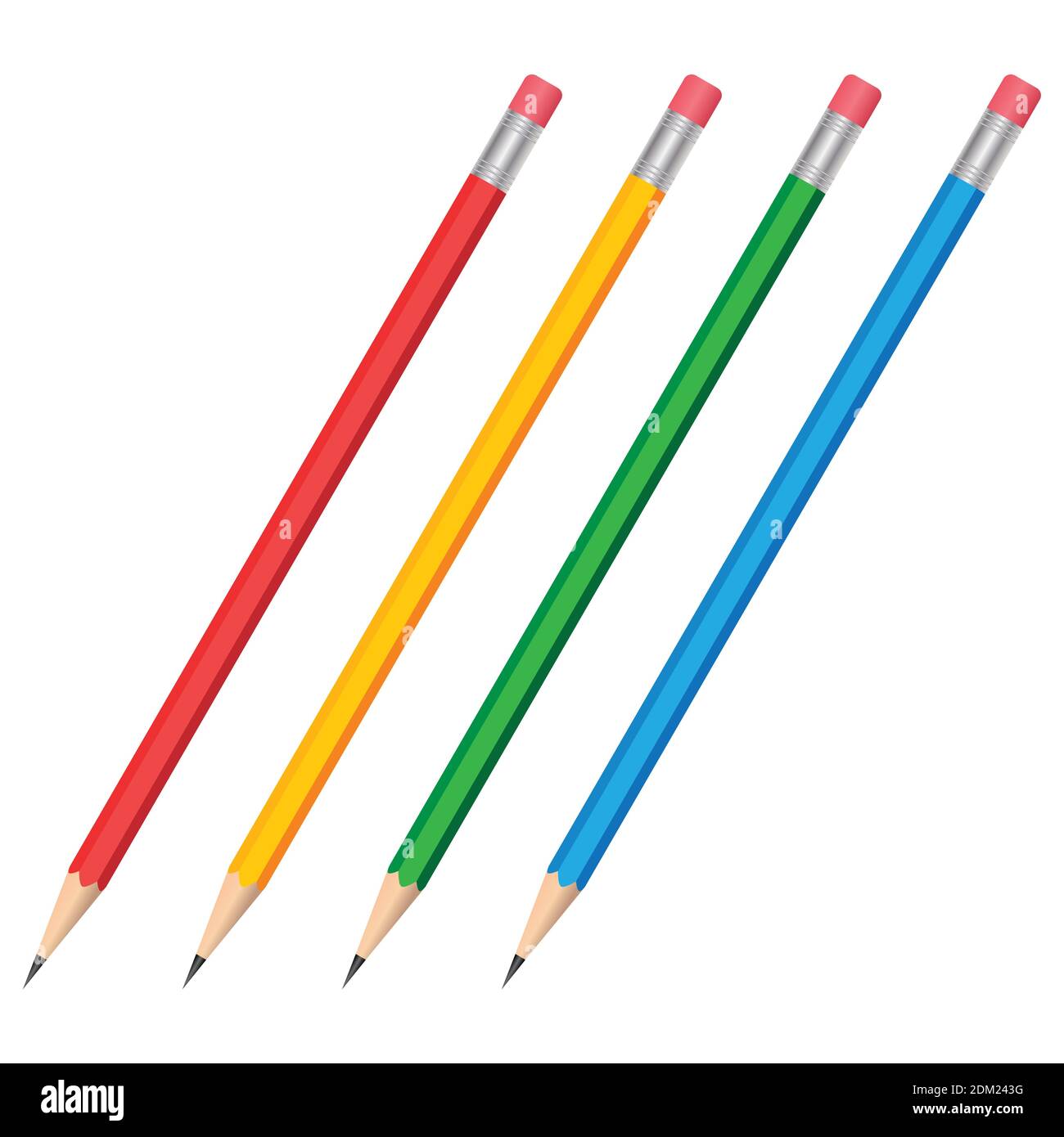 Set of colorful pencils isolated on white, 3d vector illustration Stock ...