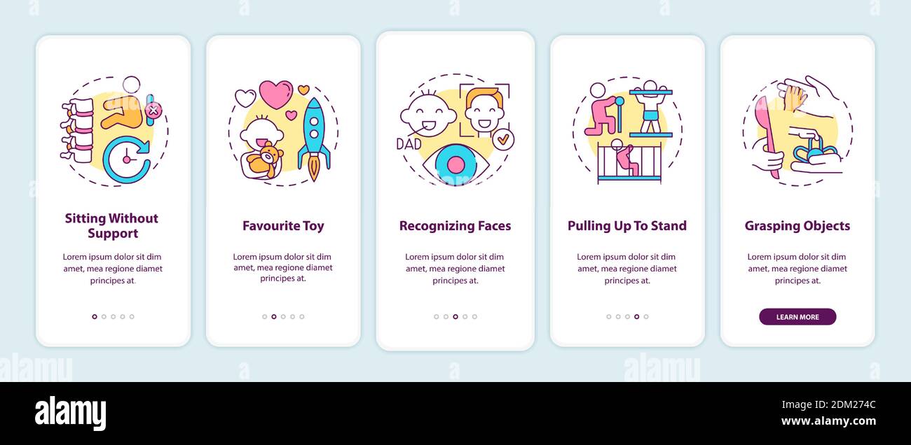 Early child development onboarding mobile app page screen with concepts ...