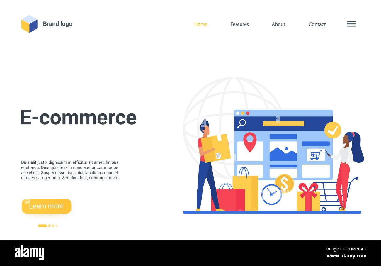 Website Modern Landing Page Design With Cartoon Flat People Buying Photo Inspiration