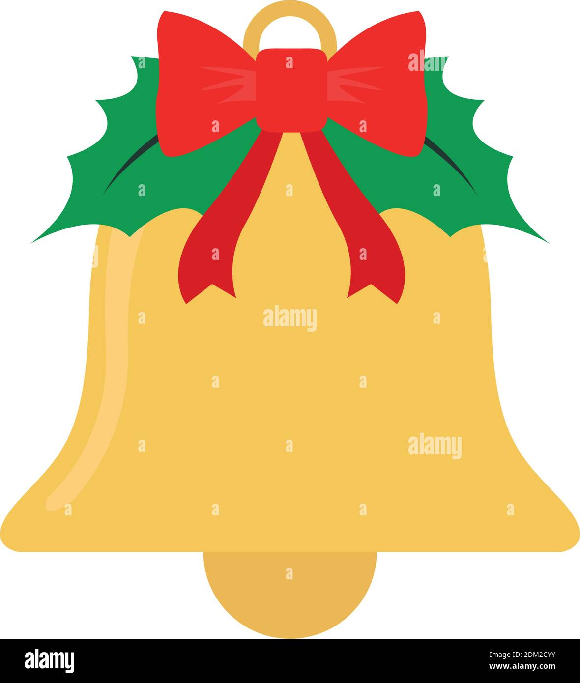 Isolated christmas bell icon with a ribbon and a holly ornament. Vector ...