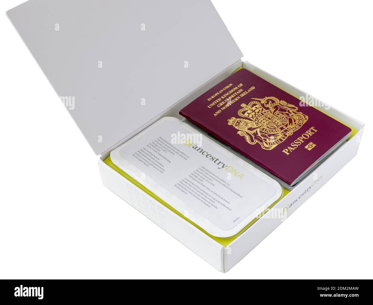 Ancestry DNA kit with a UK Passport Stock Photo