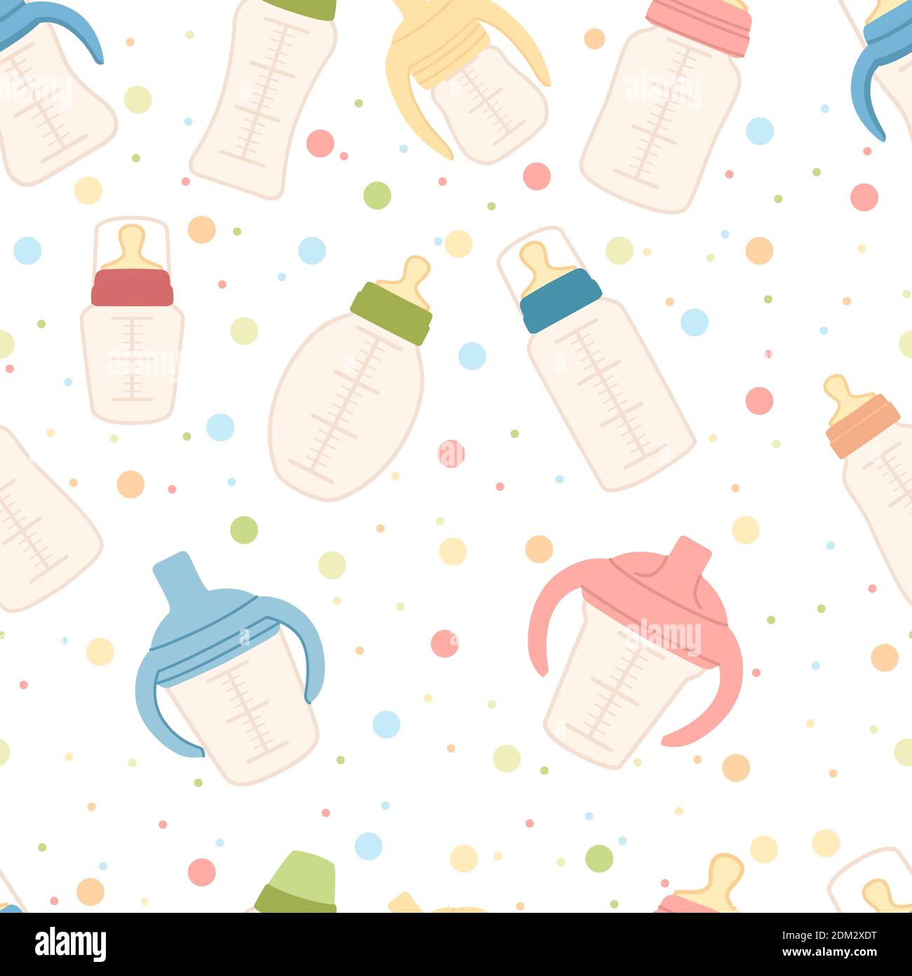 Seamless pattern of plastic transparent baby bottles with silicone nipples  for feeding newborns flat vector illustration on white background Stock  Vector Image & Art - Alamy