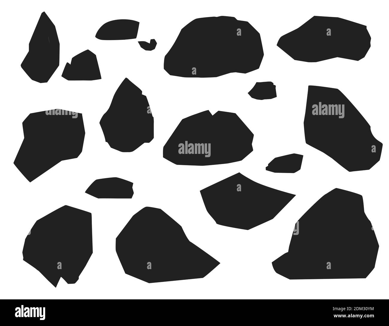 Black silhouette set of stones and rocks different sizes and shapes flat vector illustration isolated on white background Stock Vector