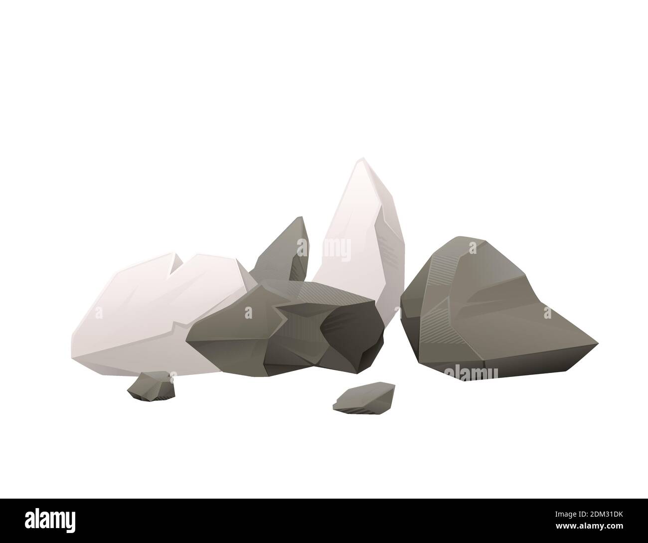 Group of gray stones and rocks different sizes and shapes flat vector illustration isolated on white background cartoon style design item for games Stock Vector