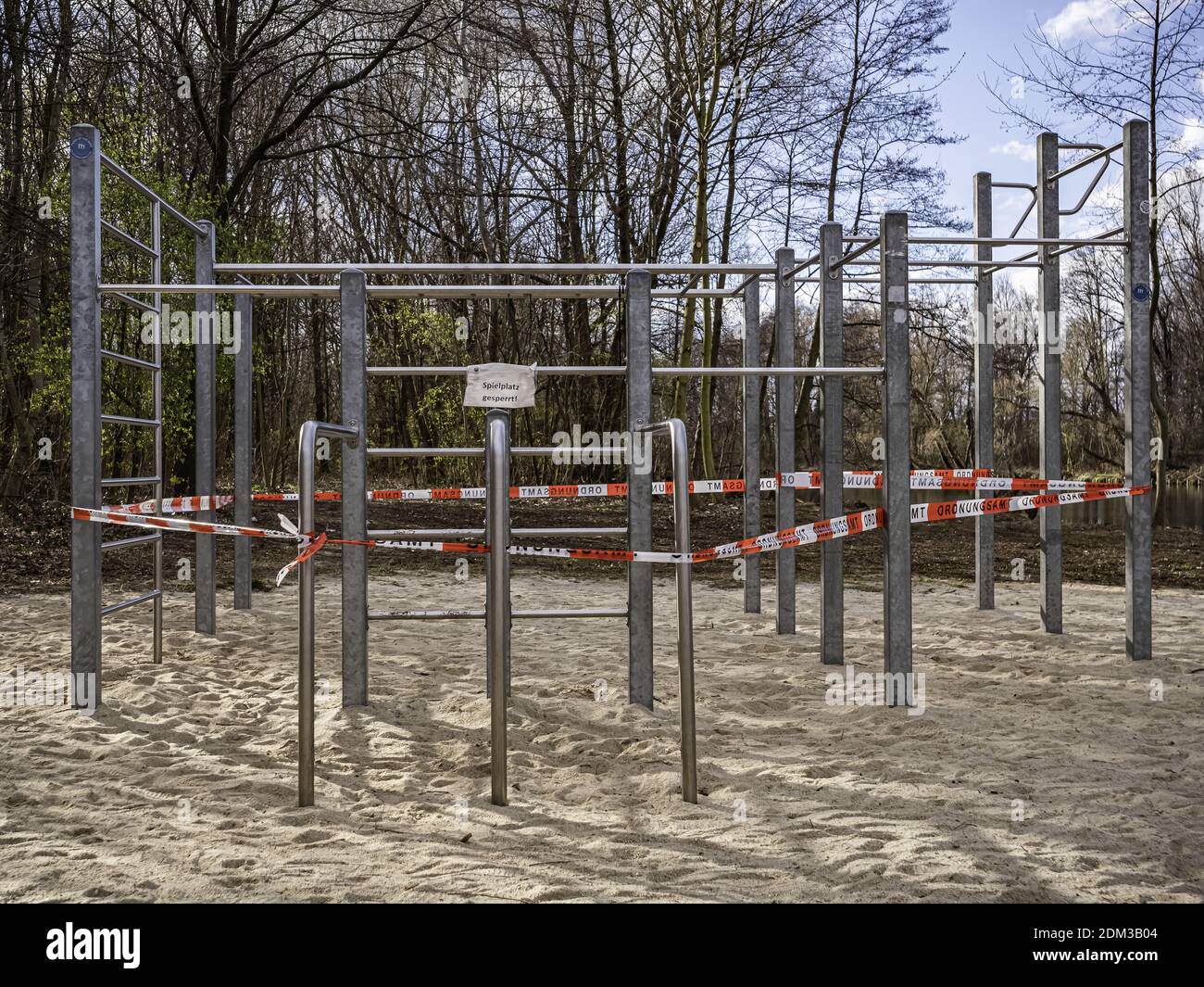 Closed climbing frame in the Corona period Stock Photo