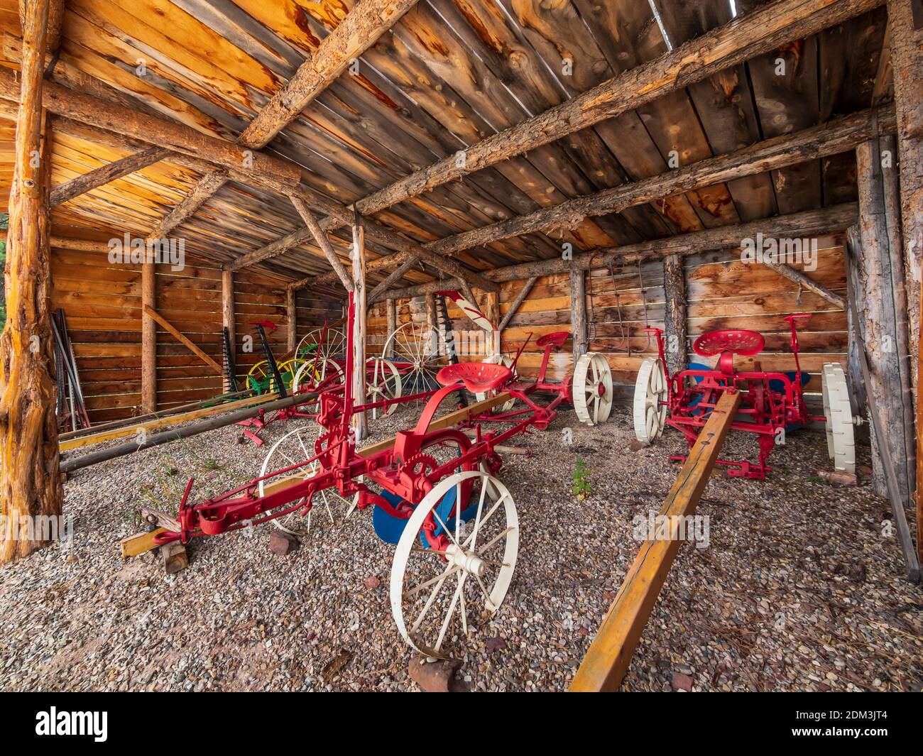 Farm equipment in the stored machinery shed, Swett Ranch National Historic site, Flaming
