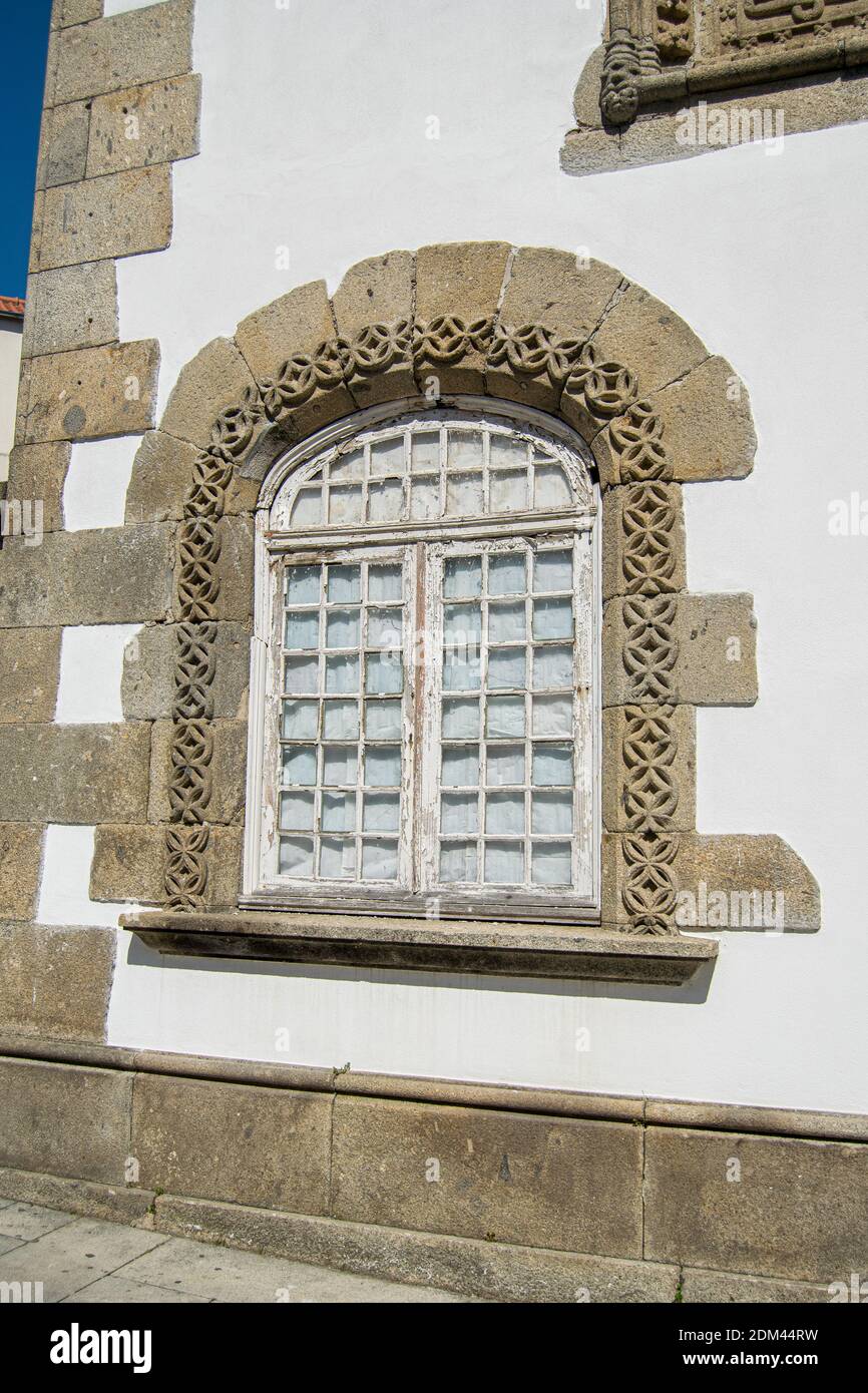 Barroc architecture, window full of ornaments in Braga Portugal town Stock Photo