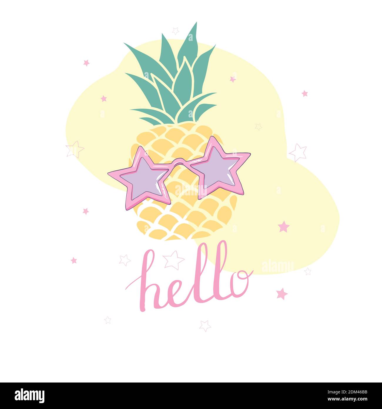 Cute vector background with a pineapple . Hand drawing summer card. Stock Vector
