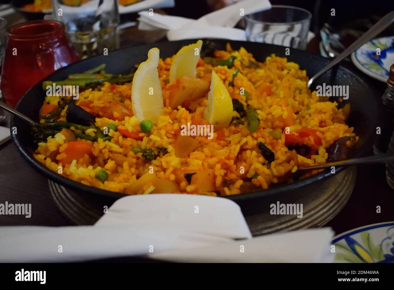 Vegetable Paella Sharing Dish for Three People Stock Photo