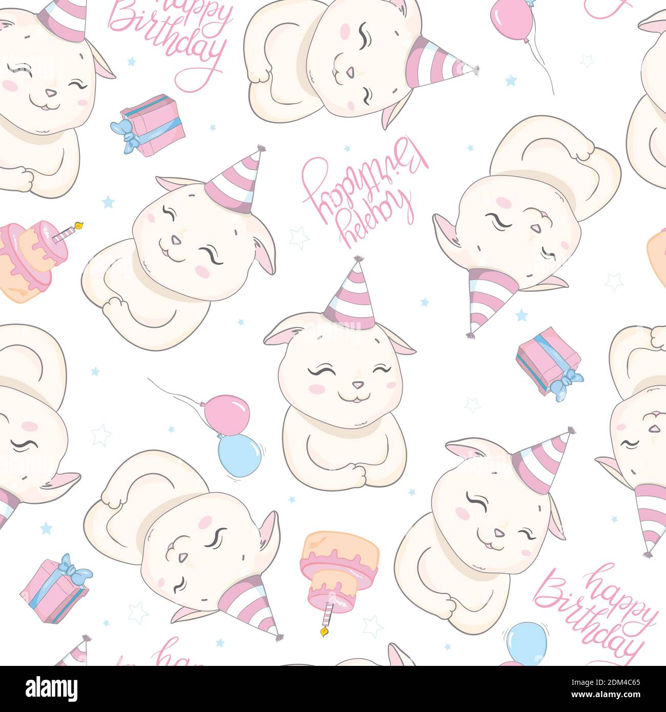 Seamless vector pattern with cats. Smiling cute cats background. Stock Vector