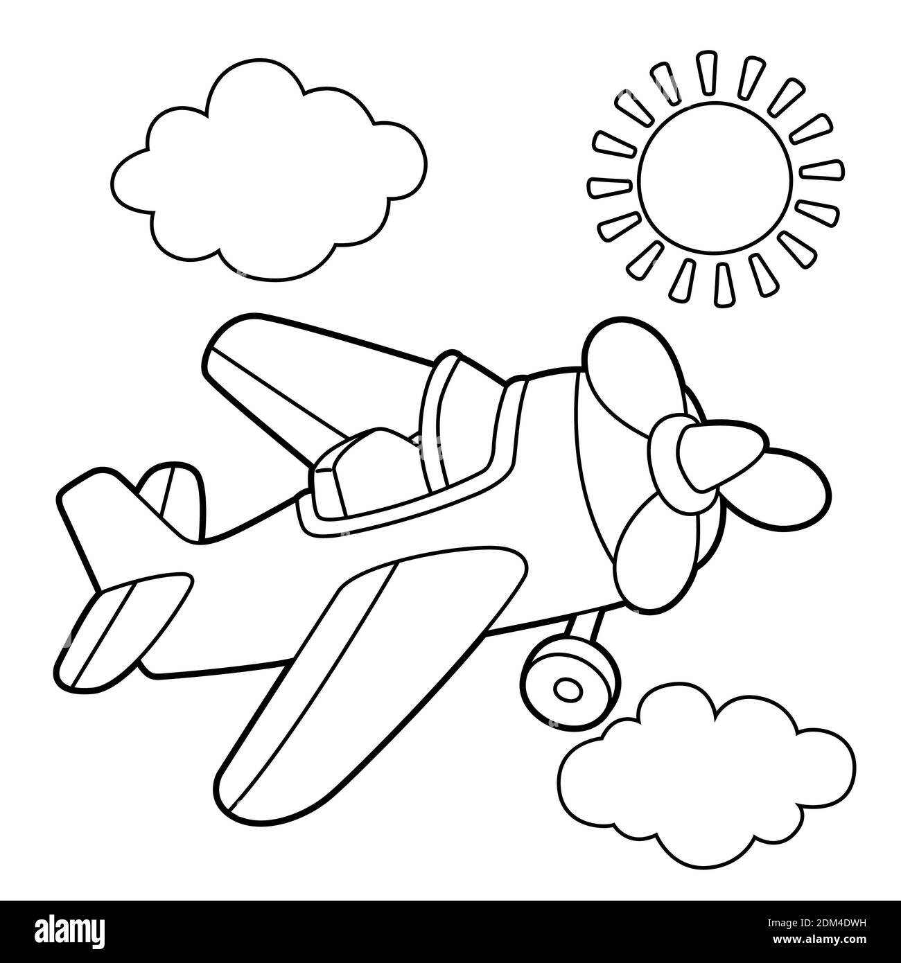 Propeller plane coloring page. Provides hours of coloring fun for children. To color this page is very easy. Suitable for little kids and toddlers. Stock Photo