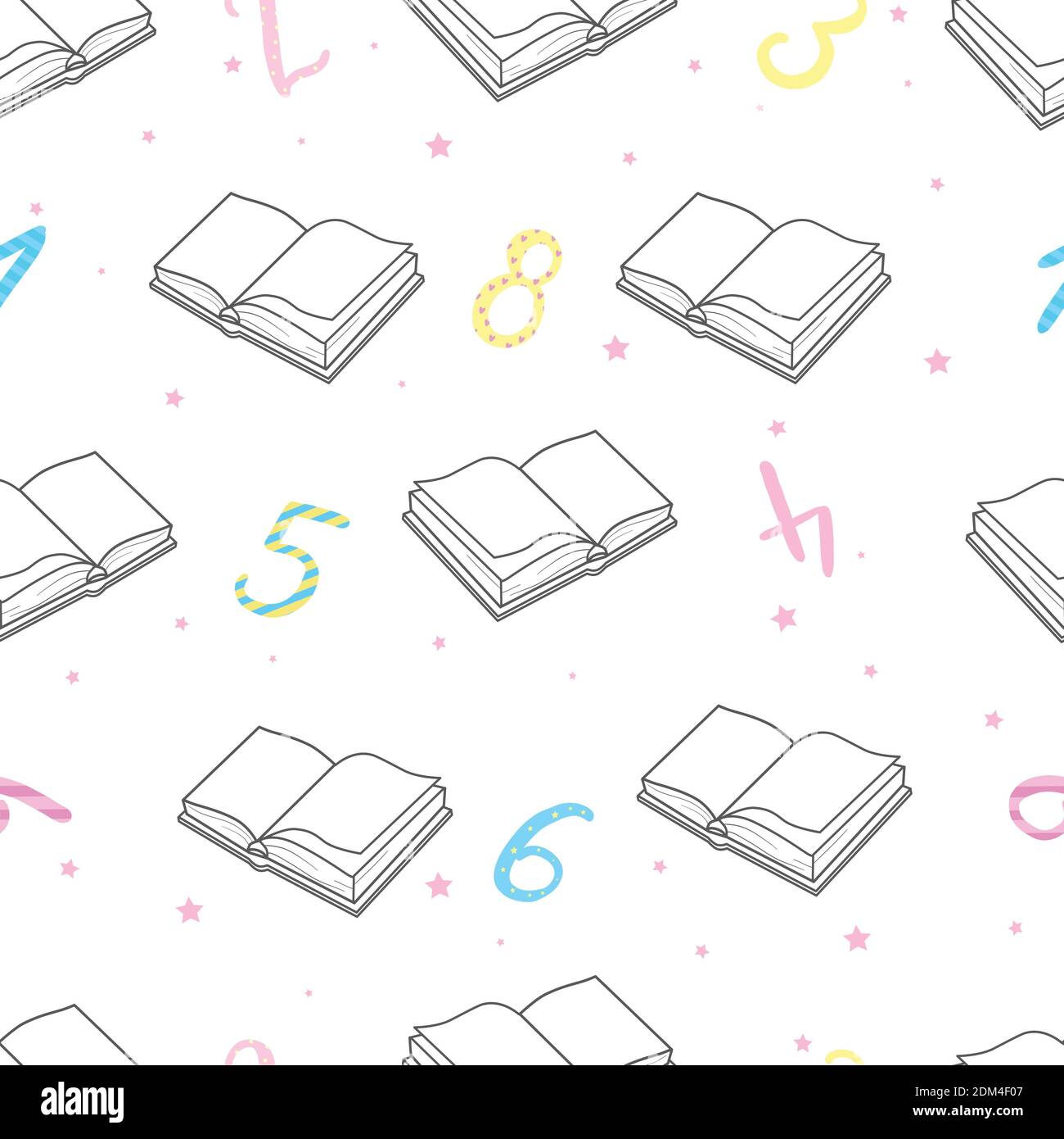 Seamless pattern with outline decorative books. Vector illustration Stock Vector