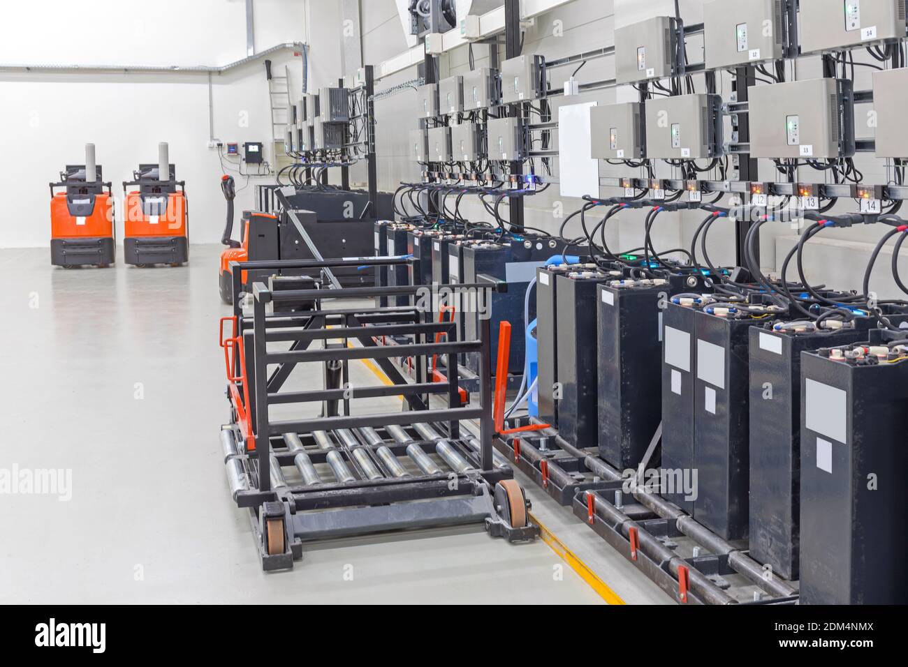 Chargin Station for Forklift Batteries in Warehouse Stock Photo