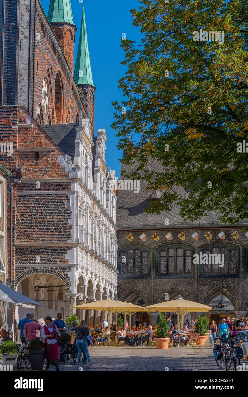 Archway at the townhall´s back facing  Market Square or Markt in the city centre, Hanseatic City of Lübeck, Schleswig-Holstein, North germany, Europe Stock Photo