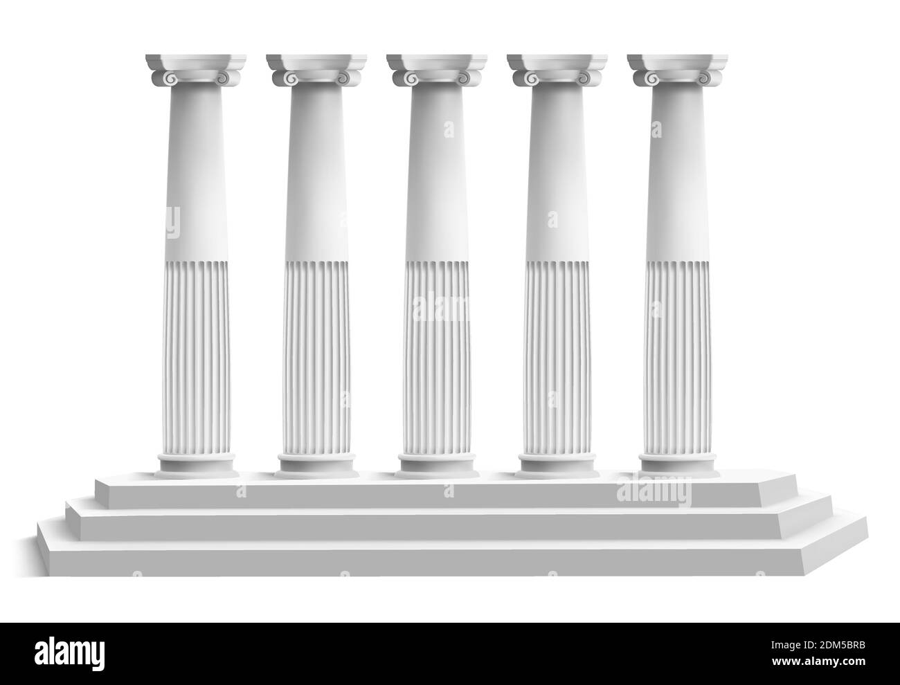 Realistic temple columns. Ancient greek pillars with marble 3d stair podium. Antique columns facade vector illustration Stock Vector