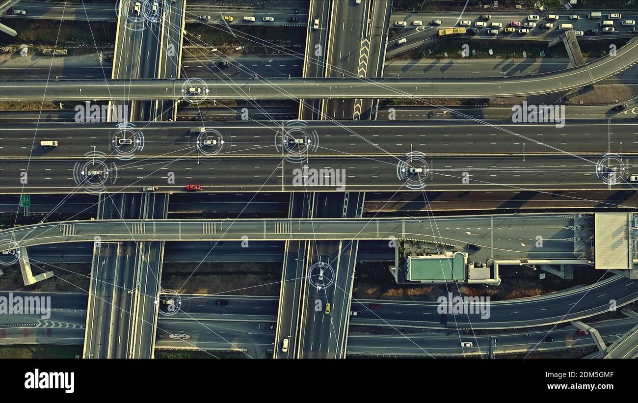 Aerial View Of Cars Connecting On Elevated Road Stock Photo Alamy