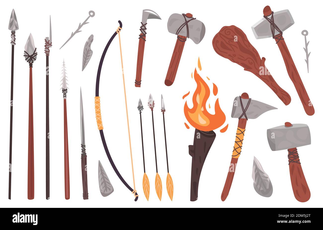Primitive culture tools. Stone age stone or wooden weapon, hammer, spear,  axe, fire torch. Prehistoric caveman primitive weapon vector illustration  Stock Vector Image & Art - Alamy