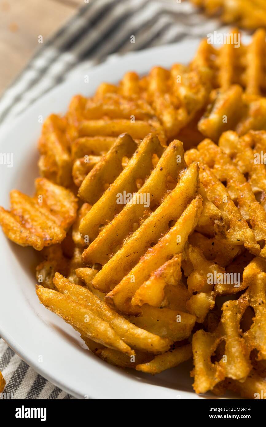 Homemade Greasy Waffle French Fries with Ketchup Stock Photo Alamy
