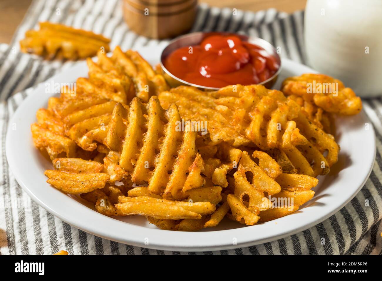 Homemade Greasy Waffle French Fries with Ketchup Stock Photo Alamy